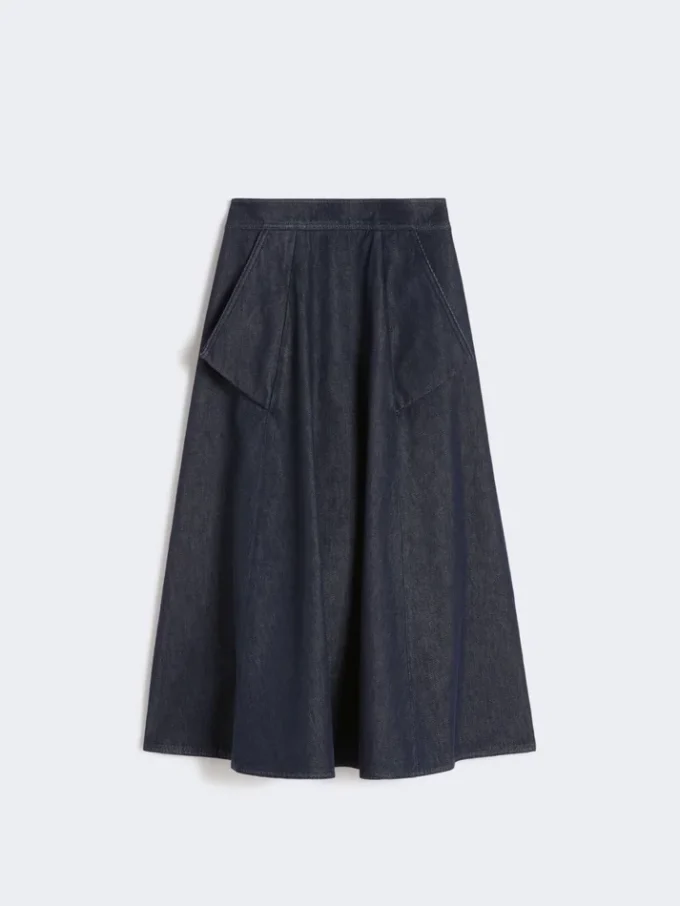 Falda midi de algodón con efecto denim, azul medianoche Falda midi de algodón con efecto denim, azul medianoche