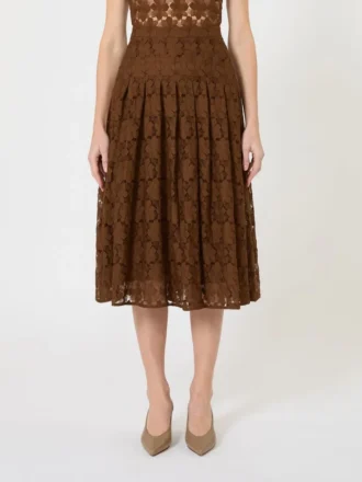 Falda midi de encaje, color chocolate