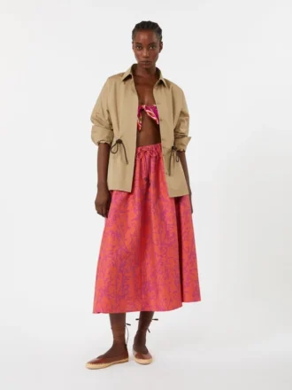 Falda midi de jacquard de algodón y seda, color coral