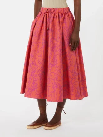 Falda midi de jacquard de algodón y seda, color coral