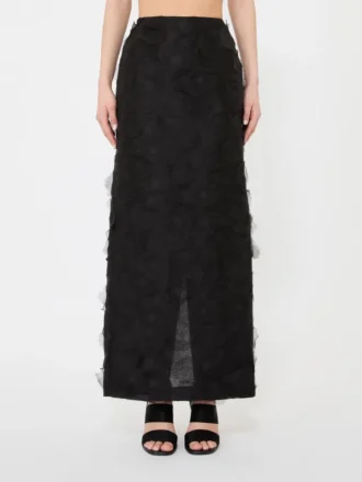 Falda midi de jacquard de seda, negra