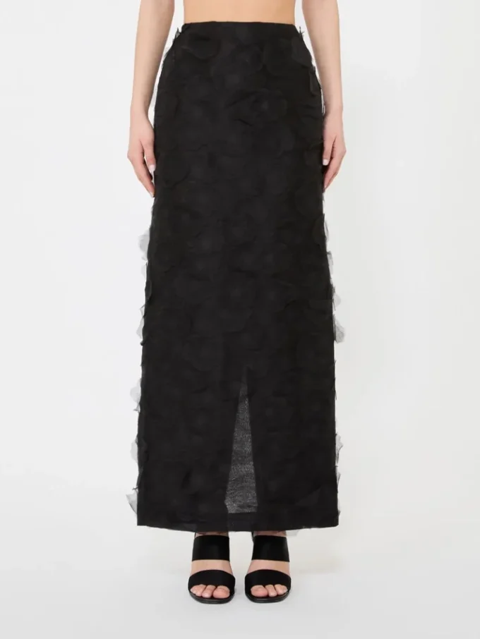 Falda midi de jacquard de seda, negra Falda midi de jacquard de seda, negra
