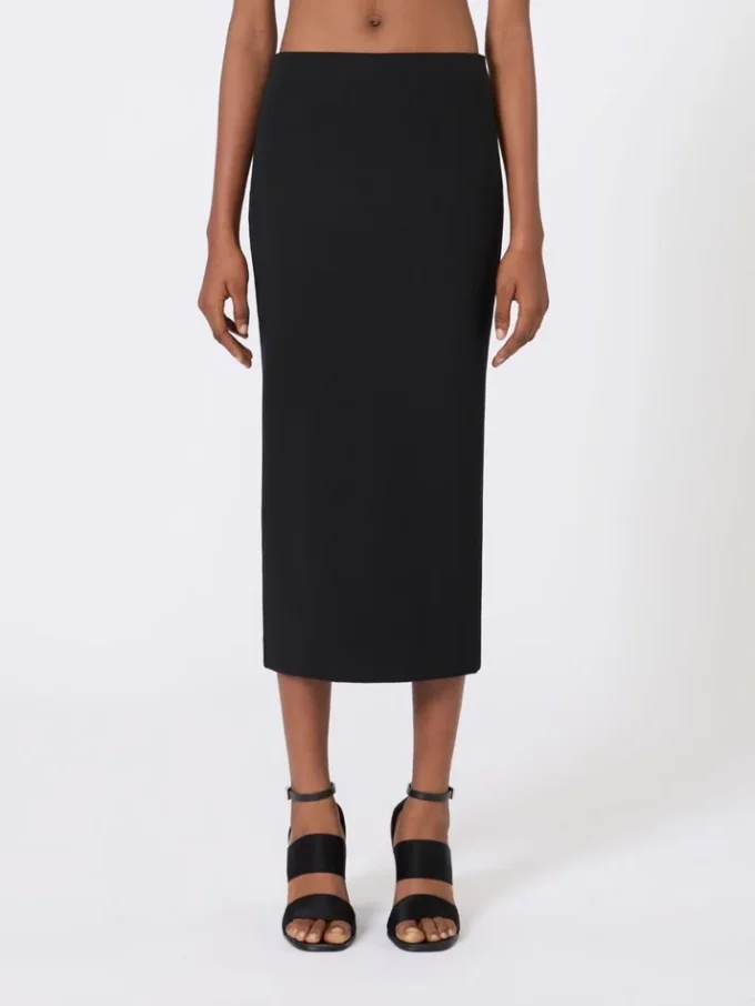 Falda midi de jersey de crepé compacto, negra Falda midi de jersey de crepé compacto, negra