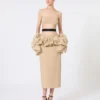 Falda midi de jersey de viscosa con volantes, color camel Falda midi de jersey de viscosa con volantes, color camel