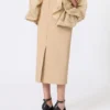 Falda midi de jersey de viscosa con volantes, color camel Falda midi de jersey de viscosa con volantes, color camel