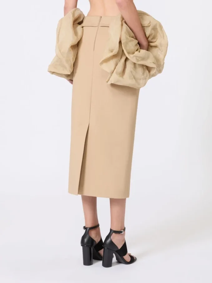 Falda midi de jersey de viscosa con volantes, color camel Falda midi de jersey de viscosa con volantes, color camel