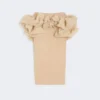 Falda midi de jersey de viscosa con volantes, color camel Falda midi de jersey de viscosa con volantes, color camel