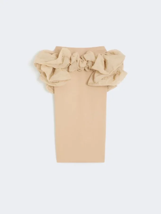 Falda midi de jersey de viscosa con volantes, color camel Falda midi de jersey de viscosa con volantes, color camel