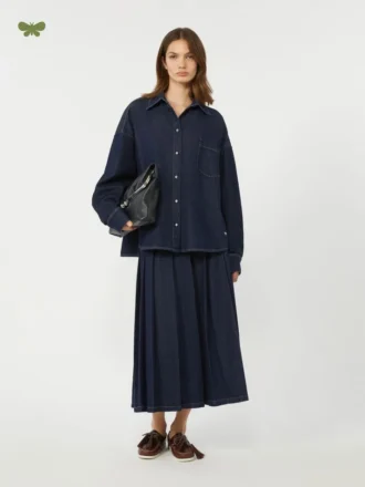 Falda plisada de denim, azul marino