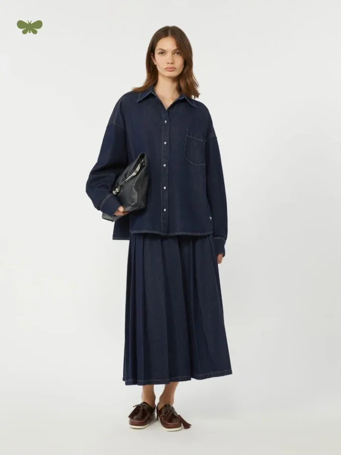Falda plisada de denim, azul marino Falda plisada de denim, azul marino