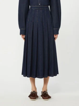Falda plisada de denim, azul marino