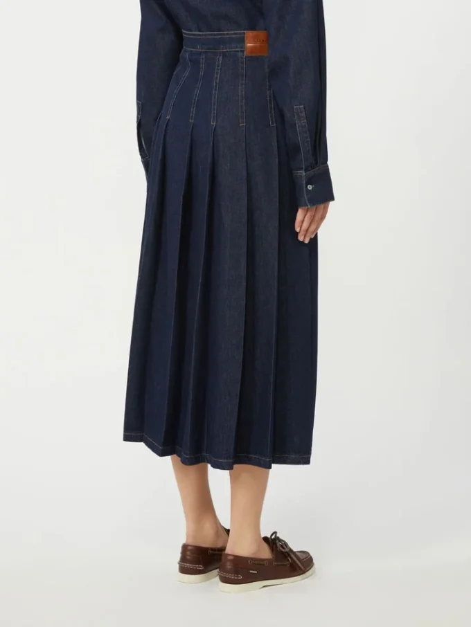 Falda plisada de denim, azul marino Falda plisada de denim, azul marino