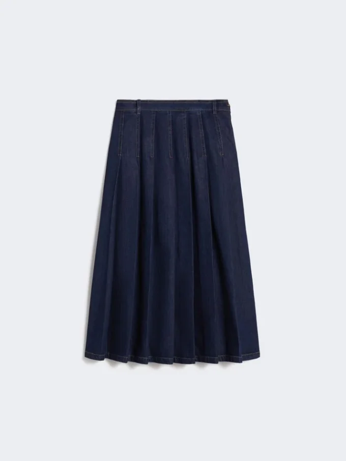 Falda plisada de denim, azul marino Falda plisada de denim, azul marino