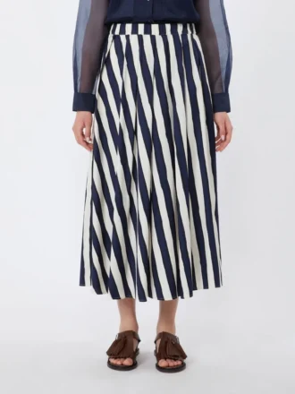 Falda plisada de popelín estampado, azul marino
