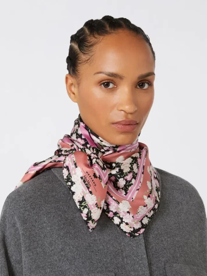 Fular de sarga de seda estampado, rosa Fular de sarga de seda estampado, rosa
