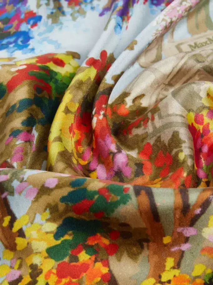 Fular de seda estampado, amarillo pálido Fular de seda estampado, amarillo pálido