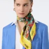 Fular de seda estampado, amarillo pálido Fular de seda estampado, amarillo pálido