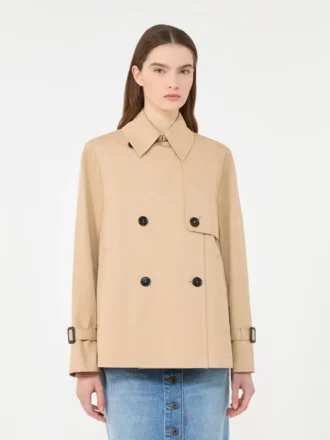 Gabardina corta de gabardina repelente al agua, color beige