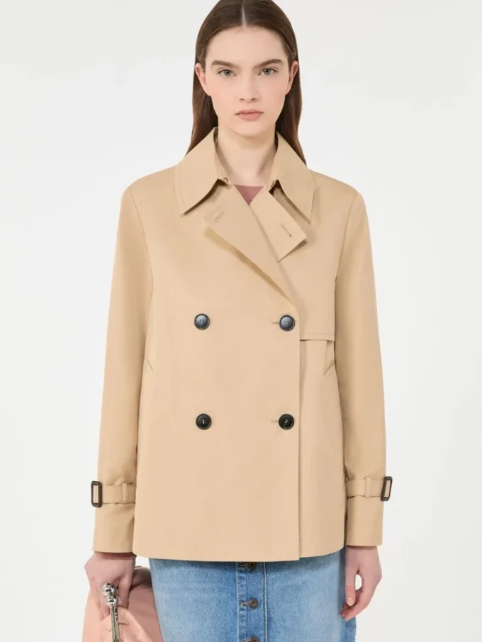 Gabardina corta de gabardina repelente al agua, color beige Gabardina corta de gabardina repelente al agua, color beige
