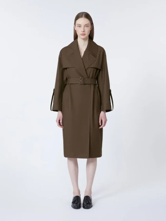 Gabardina de sarga repelente al agua con cinturón, color chocolate Gabardina de sarga repelente al agua con cinturón, color chocolate