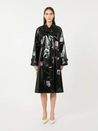 Gabardina midi con efecto vinilo, negra