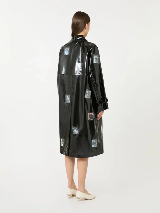 Gabardina midi con efecto vinilo, negra Gabardina midi con efecto vinilo, negra