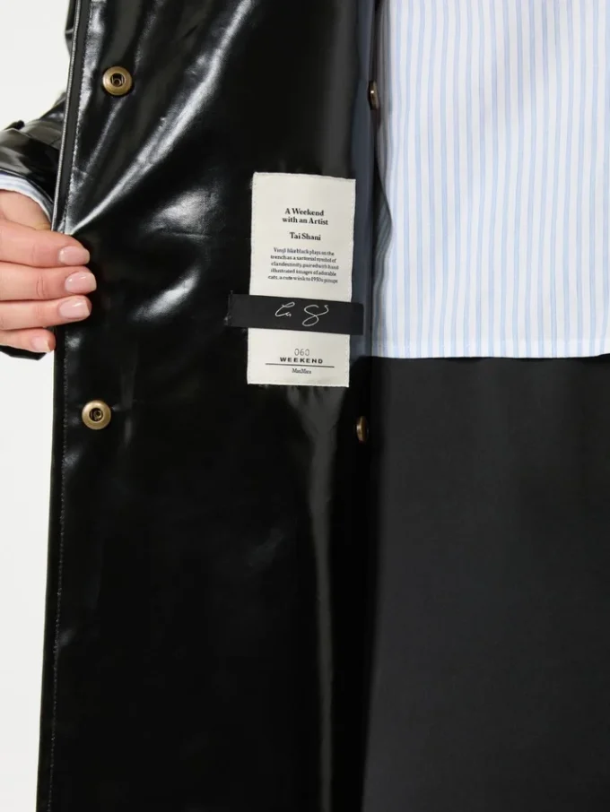 Gabardina midi con efecto vinilo, negra Gabardina midi con efecto vinilo, negra
