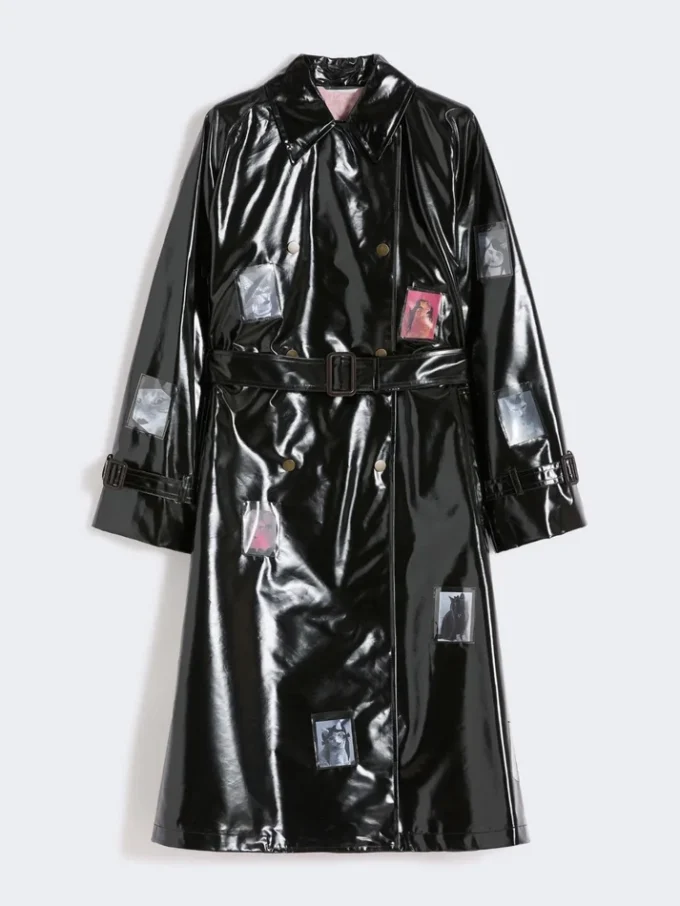 Gabardina midi con efecto vinilo, negra Gabardina midi con efecto vinilo, negra