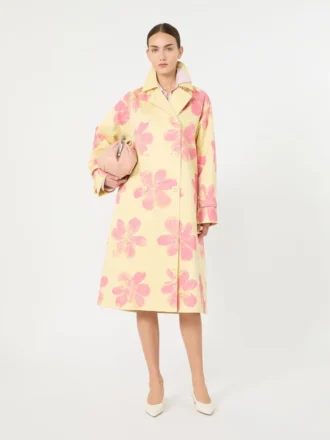 Gabardina midi en gabardina estampada repelente al agua, amarillo