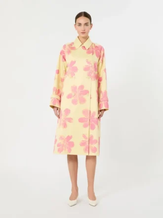 Gabardina midi en gabardina estampada repelente al agua, amarillo