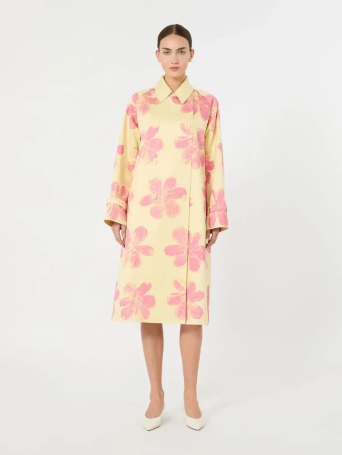 Gabardina midi en gabardina estampada repelente al agua, amarillo Gabardina midi en gabardina estampada repelente al agua, amarillo