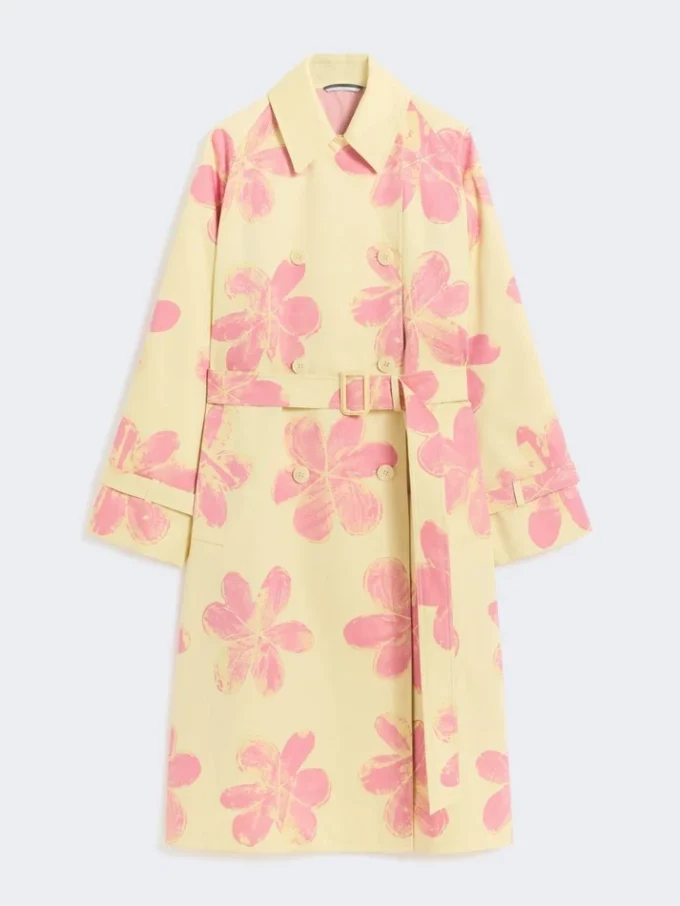 Gabardina midi en gabardina estampada repelente al agua, amarillo Gabardina midi en gabardina estampada repelente al agua, amarillo