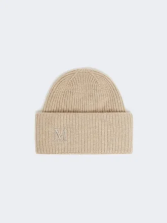 Gorro de cachemira de punto elástico, color beige