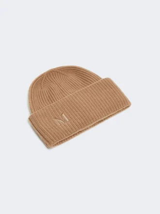 Gorro de cachemira de punto elástico, color camel