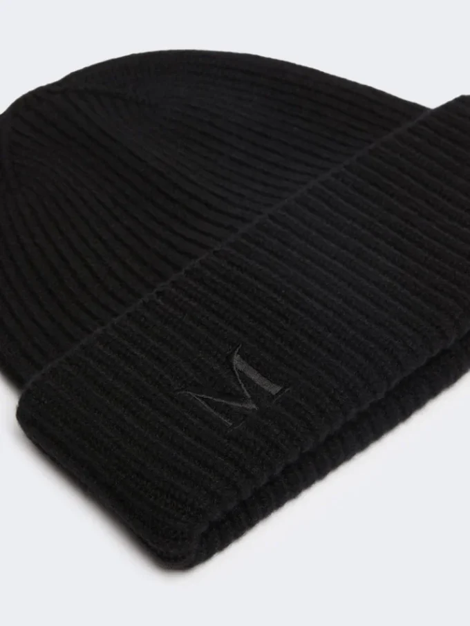 Gorro de cachemira de punto elástico, negro Gorro de cachemira de punto elástico, negro