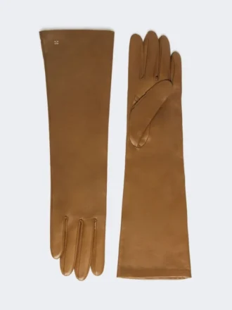 Guantes largos de piel napa, color tabaco
