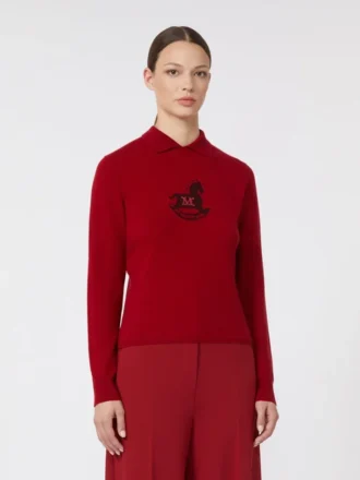 Jersey ajustado de lana y cachemira, rojo oscuro
