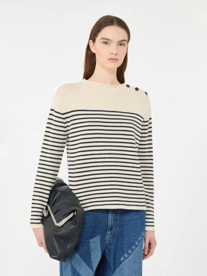 Jersey de algodón de corte holgado, azul marino Jersey de algodón de corte holgado, azul marino
