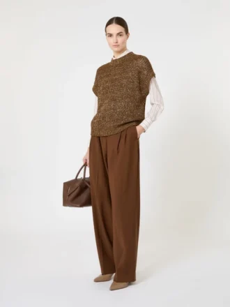 Jersey de algodón de punto de malla adornado con lentejuelas, color avellana