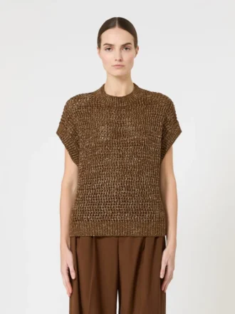 Jersey de algodón de punto de malla adornado con lentejuelas, color avellana