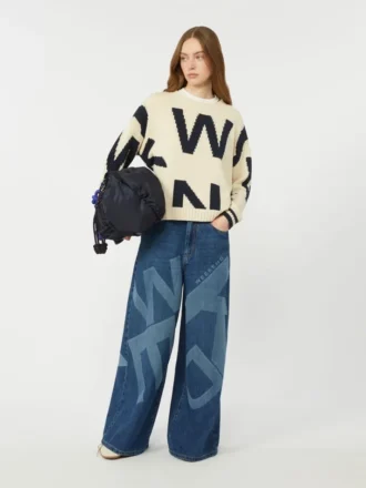 Jersey de algodón estampado con cuello redondo, azul marino