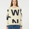 Jersey de algodón estampado con cuello redondo, azul marino