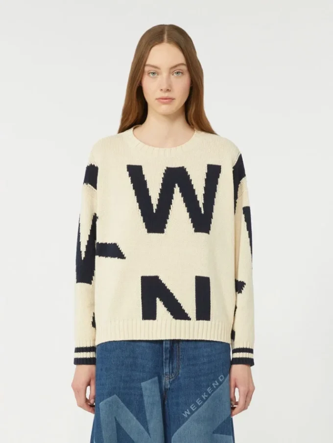 Jersey de algodón estampado con cuello redondo, azul marino