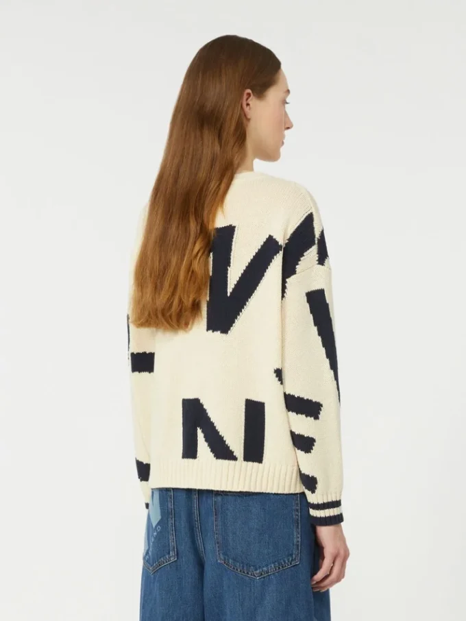 Jersey de algodón estampado con cuello redondo, azul marino