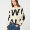 Jersey de algodón estampado con cuello redondo, azul marino