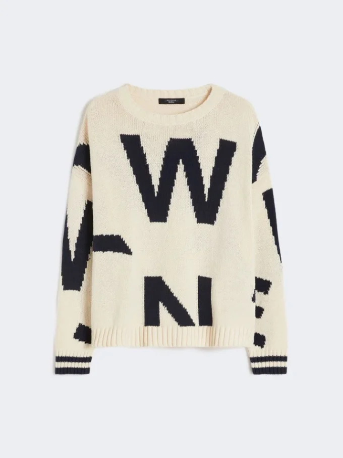Jersey de algodón estampado con cuello redondo, azul marino