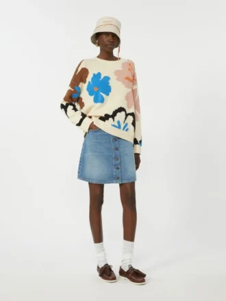 Jersey de algodón estampado con cuello redondo, multicolor