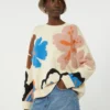 Jersey de algodón estampado con cuello redondo, multicolor Jersey de algodón estampado con cuello redondo, multicolor