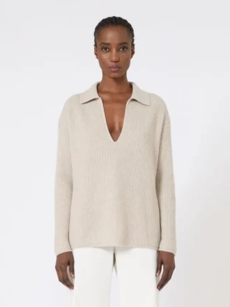 Jersey de cachemira acanalado, beige