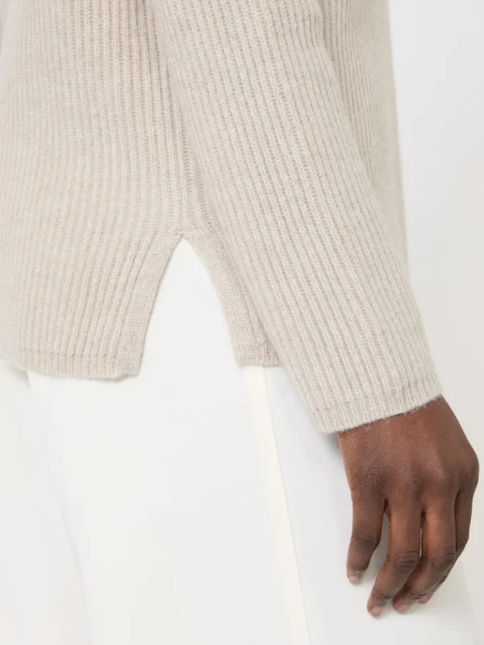 Jersey de cachemira acanalado, beige Jersey de cachemira acanalado, beige